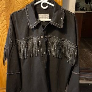 Black and diamond studded fringed jacket